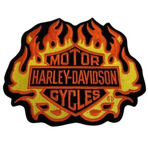 Rare Vintage Harley Davidson Cycles Patch Bar Shield Logo Flames Large Biker